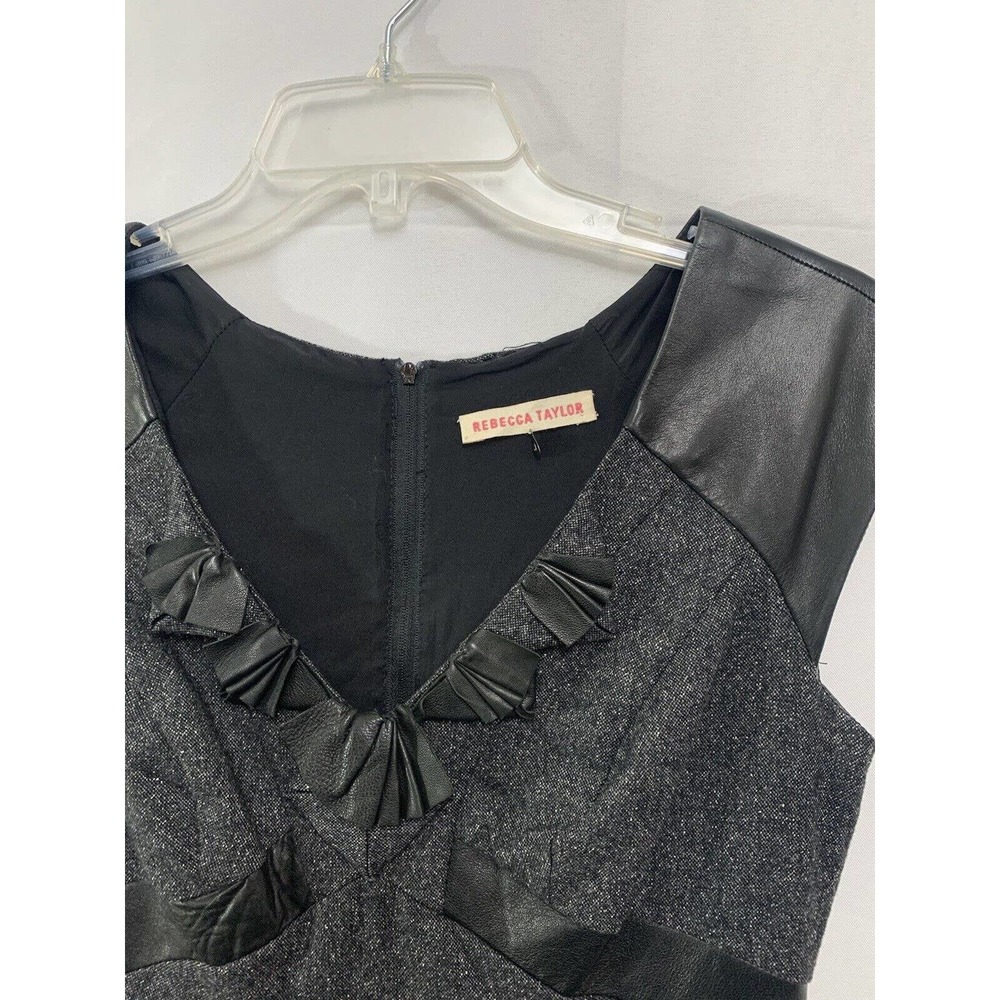 Rebecca Taylor Women’s Herringbone Gray Wool Silk Lambs Leather Trim Size 6 - Picture 8 of 14